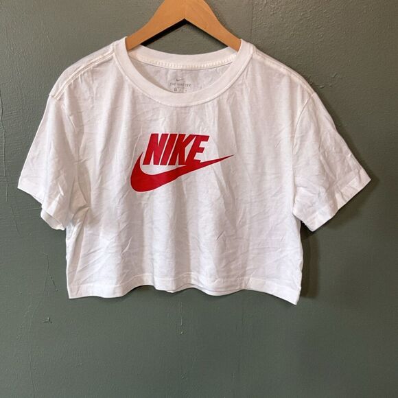 Nike Women's Cropped Top T-Shirt Short Sleeve Crewneck M Loose Fit White - Picture 1 of 4